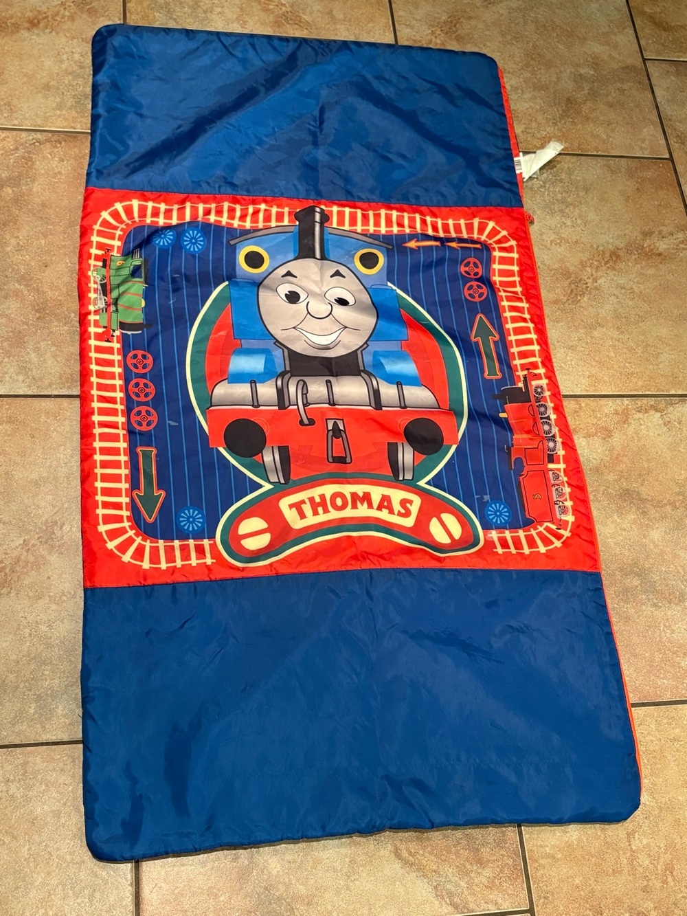 VNTG Thomas & Friends Kids Nap Mat - Blue, Red, and Green Train Graphic
